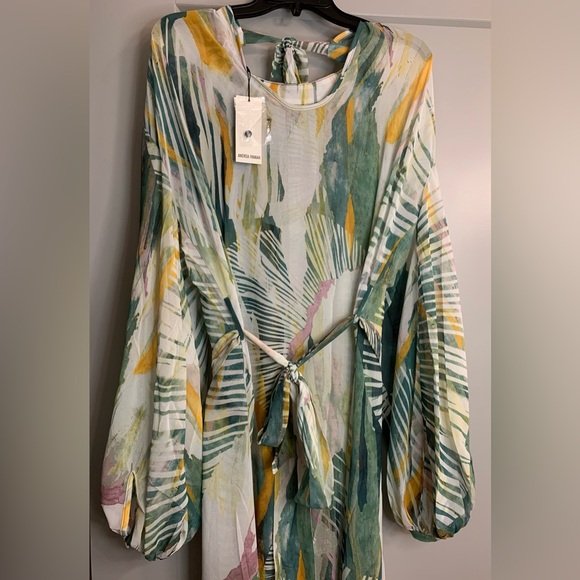 NWT Andrea Iyamah Sade Cover Up Chiffon Maxi Dress Size S/M (US 6-10) Blue/Gold - Picture 6 of 16